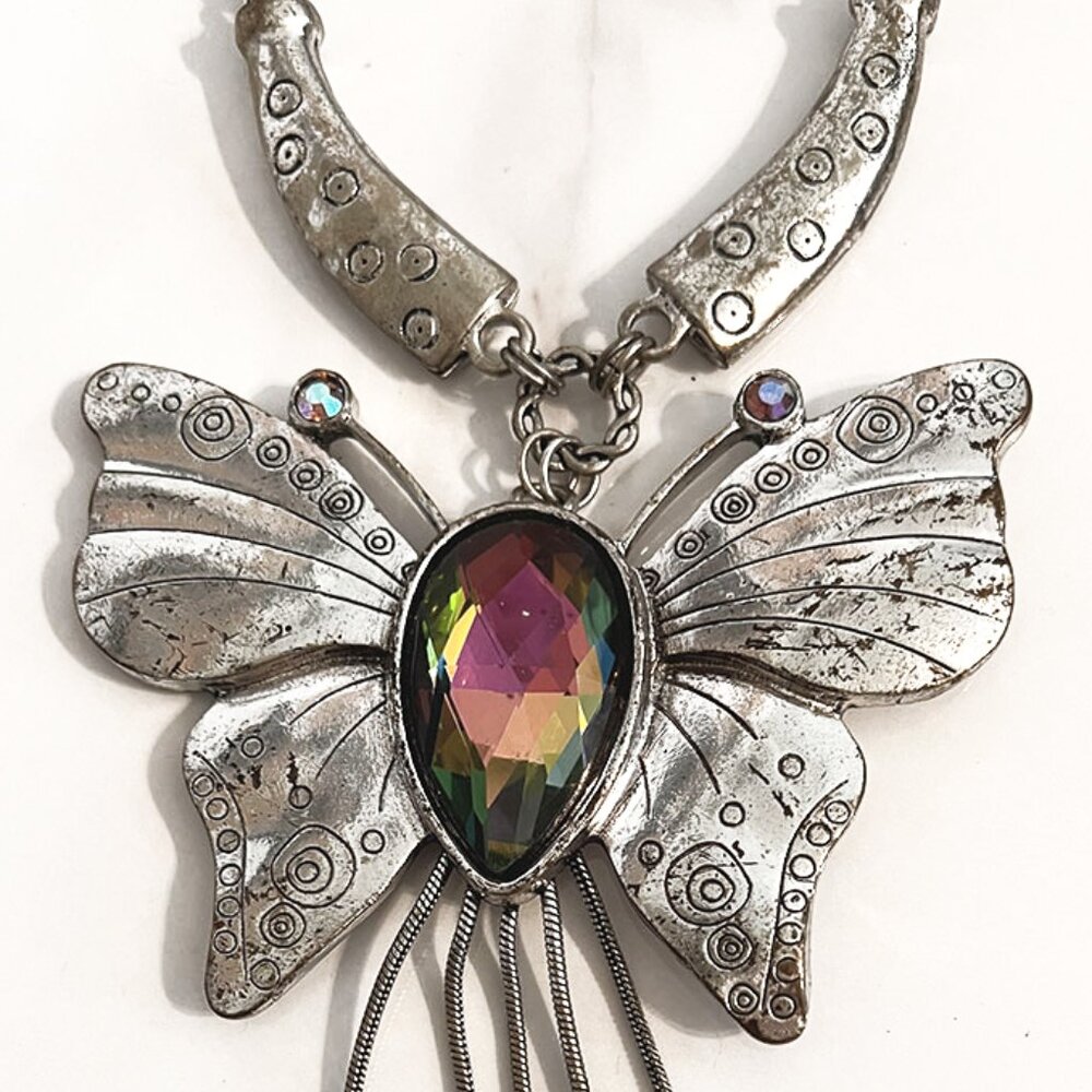 Vintage 70sbutterfly necklace with aurora borealis stones - Picture 4 of 4